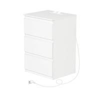 Commode Chambre Bois Blanche 40 cm Largeur avec Prise&3 Tiroirs/Meuble a Tiroir Vetement de Rangement Commode et Buffet Chambre Comodas Blanc pour Bureau Salon Chambres Couloir Meuble/40x35x60CM