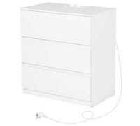 Commode Chambre Bois Blanche 70 cm Largeur avec Prise&3 Tiroirs/Meuble a Tiroir Vetement de Rangement Commode et Buffet Chambre Comodas Blanc pour Bureau Salon Chambres Couloir Meuble/70x40x75CM