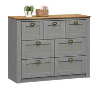IDIMEX Commode Chambre Bolton L 110 cm en Bois Massif Gris et Brun 7 tiroirs Meuble de Rangement Adulte Buffet Pratique Style Campagne Classique avec Poignets Coquille en métal Coloris Bronze