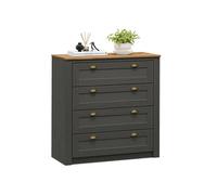 IDIMEX Commode Chambre Bolton L 91 cm en Bois Massif, Gris Anthracite et Brun avec 4 Grands tiroirs et poignées Coquille, Meuble de Rangement lasuré Adulte Style Maison de Campagne Couleur Grise