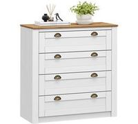 IDIMEX Commode Chambre Bolton L 91 cm en Bois Massif, Blanc et Brun avec 4 Grands tiroirs et poignées Coquille, Meuble de Rangement lasuré Adulte Style Maison de Campagne Couleur Blanche