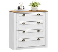 IDIMEX Commode Chambre Bolton L 91 cm en Bois Massif, Blanc et Brun avec 4 Grands tiroirs et poignées Coquille, Meuble de Rangement lasuré Adulte Style Maison de Campagne Couleur Blanche