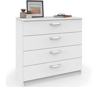 Commode Chambre, Chiffonnier Meuble de Rangement avec 4 Tiroirs, 78x74x40 cm Prakt Blanc