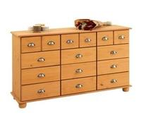 Commode chambre COLMAR L 134 cm 12 tiroirs en bois massif brun chiffonnier apothicaire rangement Finition cirée/coloris antique G