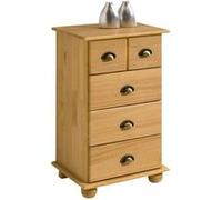 Commode chambre COLMAR L 49 cm en bois massif brun avec 4 tiroirs, meuble de rangement adulte lasuré Finition cirée/coloris antique G