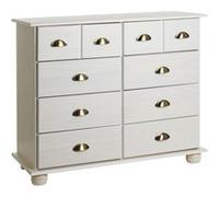 Commode chambre COLMAR L 92 cm 8 tiroirs en bois massif blanc chiffonnier apothicaire rangement avec poignées en métal Blanc G