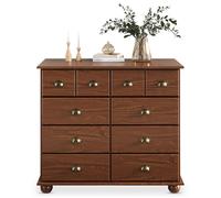 Commode chambre COLMAR L 92 cm 8 tiroirs en bois massif brun foncé chiffonnier apothicaire rangement avec poignées en métal