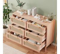Commode Chambre | Commode 6 Tiroirs Bois pour Salon | Design Rétro en Rotin Style Scandinave Meuble de Rangement Chambre | 73Hx100Lx34D cm Aspect Bois Clair