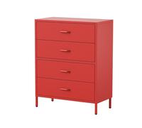 Jan Nowak Commode Chambre en Métal, Commode Rangement 4 Tiroirs - Carla | Commode Chambre Enfant, Salon | Meuble Metal Industriel | 80 x 101,5 x 40 cm | Rouge