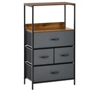 Commode chambre meuble de rangement - HOMCOM - 4 tiroirs en tissu pliables avec étagères ouvertes et cadre en métal, gris foncé