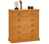 Commode chambre PARIS L 91 cm en bois massif lasuré brun avec 6 tiroirs avec poignées coquille en métal style campagne Finition cirée/coloris antique G