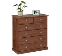 IDIMEX Commode Chambre Paris L 91 cm en Bois Massif Brun foncé avec 6 tiroirs, Meuble de Rangement Adulte lasuré avec poignées Coquille en métal Style Maison de Campagne