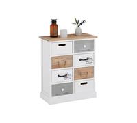 Commode chambre SALVA L 54 cm en bois massif blanc et brun avec 8 tiroirs meuble rangement style shabby chic