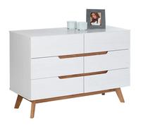 Commode chambre TIBOR L 98 cm en bois massif blanc avec 6 tiroirs, meuble de rangement à vêtements pour chambre