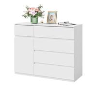 Commode Chambre WOLTU - 5 Tiroirs et 1 Placard - 100x40x80cm - Étagère Réglable - Blanc