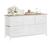 Commode Chambre WOLTU - Armoire 5 Tiroirs en Tissu - Bois d'Ingénierie et Métal - Blanc W0ITT5025