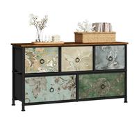 Commode Chambre WOLTU - Meuble 5 Tiroirs en Tissu - Bois d'Ingénierie et Métal - Motif de Fleur Vintage W0ITT5022