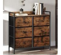 Commode Chambre WOLTU - Plateau robuste - 6 Tiroirs en Tissu - Marron Rustique+Noir W0ITT0115
