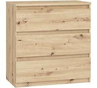 Commode Meuble CHELSEA 3 tiroirs L 77 2 P 42 H 79 9 cm Décor chene artisan