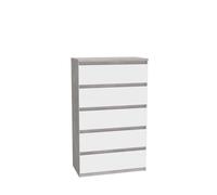 Commode CHELSEA 5 tiroirs - L 77,2 x P 42,2 x H 128,1 cm - Décor optique béton clair KILOX et blanc mat