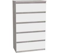 Commode CHELSEA 5 tiroirs - L 77,2 x P 42,2 x H 128,1 -Reproduction optique béton clair KILOX et blanc mat