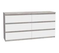 Commode Chelsea 6 Tiroirs - Blanc/Béton Clair - L 154 X P 42,2 X H 79,9 Cm Gris