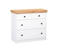 Homestyle4u Commode Chêne Blanc en Bois Massif avec 4 Tiroirs Sideboard 92,3 x 82 x 41,8 cm