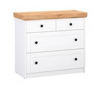 Commode Chêne Blanc en Bois Massif avec 4 Tiroirs Sideboard 92,3 x 82 x 41,8 cm