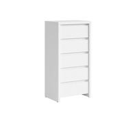 Commode Chiffonier à 5 tiroirs meuble de rangement, coloris Blanc/Blanc Mat - Longueur 56 x Profondeur 40,5 x Hauteur 112,5 cm