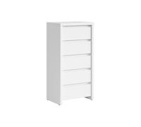 PEGANE Commode Chiffonier à 5 tiroirs Meuble de Rangement, Coloris Blanc/Blanc Mat - Longueur 56 x Profondeur 40,5 x Hauteur 112,5 cm