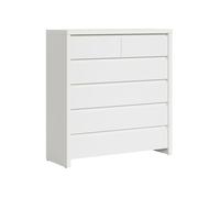 Commode chiffonier à 6 tiroirs, coloris Blanc/Blanc Mat - Longueur 104,5 x Profondeur 40,5 x Hauteur 112 cm