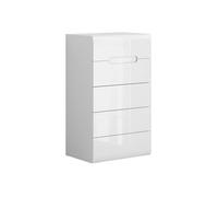 Commode Chiffonnier à 5 tiroirs , coloris Blanc/Blanc haute brillance - Longueur 60 x Profondeur 41 x Hauteur 104 cm