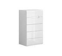 Commode Chiffonnier à 5 tiroirs , coloris Blanc/Blanc haute brillance - Longueur 60 x Profondeur 41 x Hauteur 104 cm - -