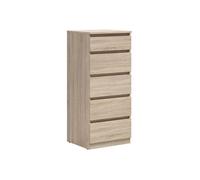Commode Chiffonnier à 5 tiroirs meuble de rangement , coloris chêne Sonoma - Longueur 50 x Profondeur 45 x Hauteur 115 cm