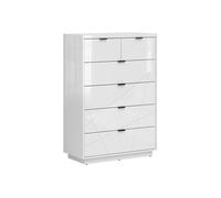 Commode Chiffonnier à 6 tiroirs , coloris Blanc brillant/Blanc haute brillance - Longueur 90 x Profondeur 42,5 x Hauteur 130,5 cm