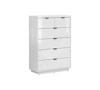 Commode Chiffonnier à 6 tiroirs , coloris Blanc brillant/Blanc haute brillance - Longueur 90 x Profondeur 42,5 x Hauteur 130,5 cm - -
