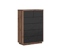 Commode Chiffonnier à 6 tiroirs , coloris Chêne delano / Noir mat - Longueur 90 x Profondeur 42,5 x Hauteur 130,5 cm - -
