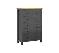 Commode Chiffonnier à 6 tiroirs, coloris Gris Mélèze clair / Pin larico - Longueur 101 x Profondeur 44 x Hauteur 145 cm - -