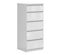 Commode Chiffonnier de rangement à 5 tiroirs coloris Blanc brillant - Longueur 50 x Profondeur 45 x Hauteur 115 cm - -