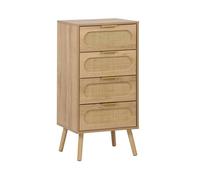 Commode chiffonnier décor bois et cannage 4 tiroirs