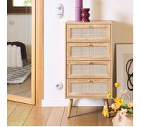 Commode chiffonnier décor bois et cannage 4 tiroirs Boheme