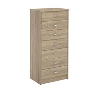 Commode Chiffonnier Donia, Semainier Meuble De Rangement Avec 7 Tiroirs En Colonne, En Mélaminé Décor Chêne Sonoma Marron