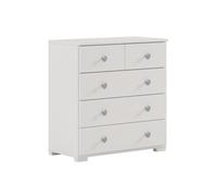 Commode Chiffonnier Meuble de rangement avec 5 tiroirs, en pin massif coloris Blanc