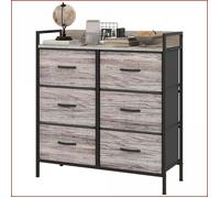 Commode, Chiffre &amp Armoire - HOMCOM - 6 Tiroirs en Tissu, Design Industriel - Gris