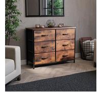 Commode Chorley en tissu brun rustique avec 6 tiroirs - Meuble de chambre moderne