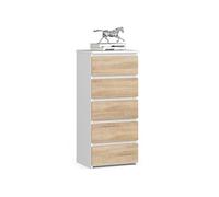 Commode CL5 Blanche 40 cm 5 tiroirs façade Chêne Sonoma 40x35x92 cm
