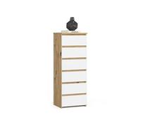 Commode CL6 Chêne Artisan 40 cm 6 tiroirs façade Blanche 40x35x109 cm