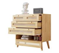 Commode classique, buffet à 3 tiroirs, avec dessus de tiroir en rotin, avec poignée en métal doré et pieds en bois,80 x 40 x 83 cm