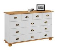 Commode COLMAR chiffonnier apothicaire rangement avec 11 tiroirs en pin massif lasuré blanc et brun