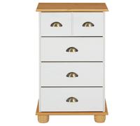 Commode Colmar Chiffonnier Apothicaire Rangement Avec 4 Tiroirs En Pin Massif Lasur? Blanc Et Brun Blanc